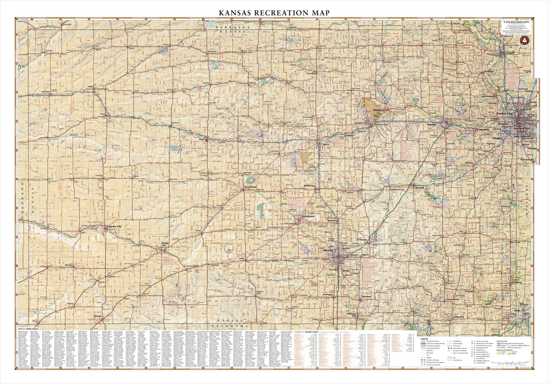 Kansas Recreation Wall Map by Benchmark Maps The Map Shop