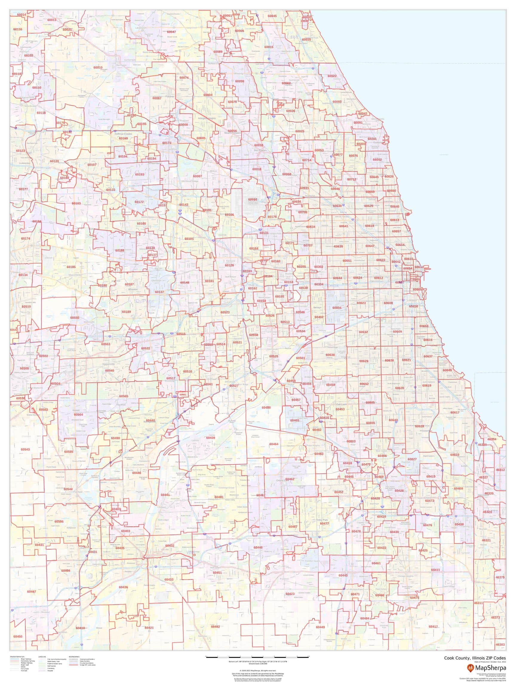 Cook County, Illinois ZIP Codes by MapSherpa The Map Shop