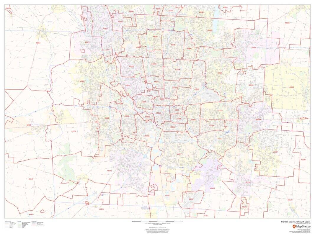 Franklin County, Ohio ZIP Codes by MapSherpa The Map Shop