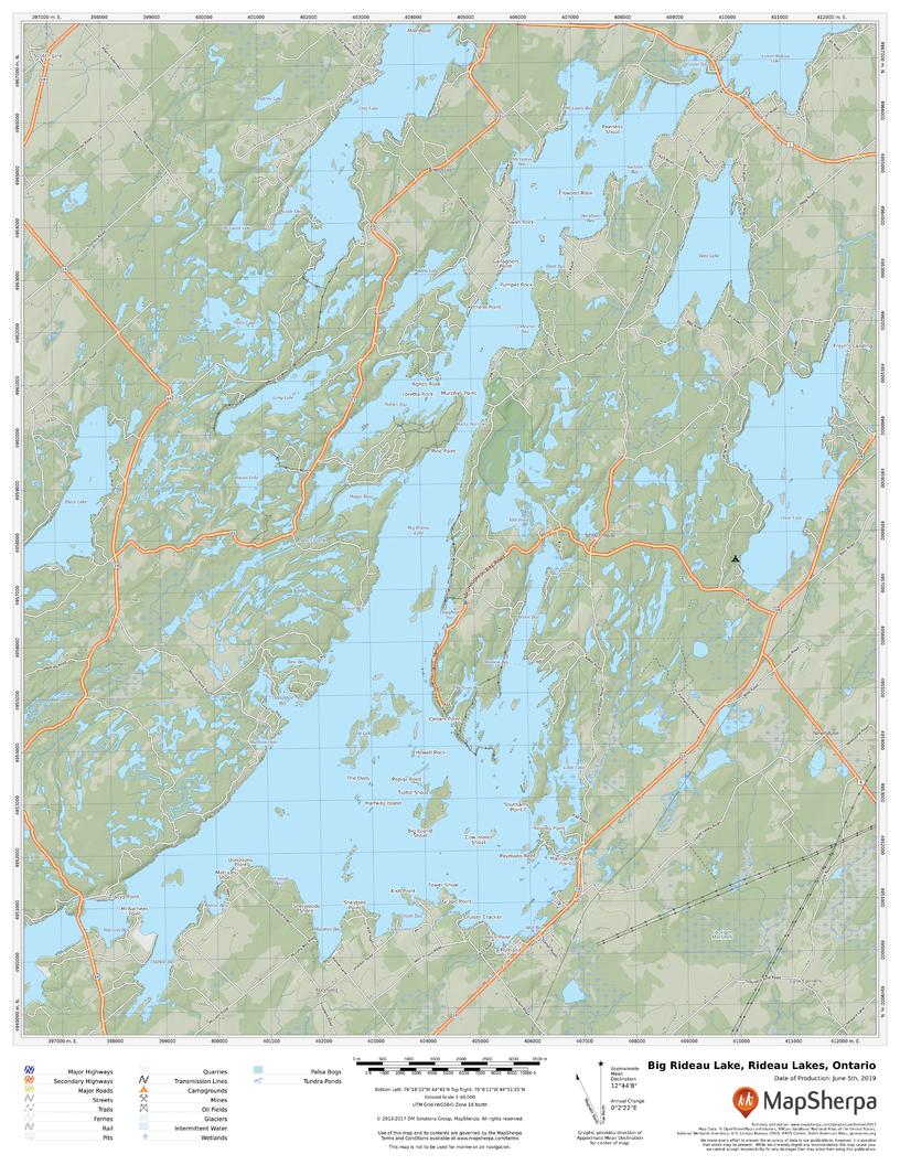 Big Rideau Lake, Rideau Lakes, Ontario by MapSherpa The Map Shop