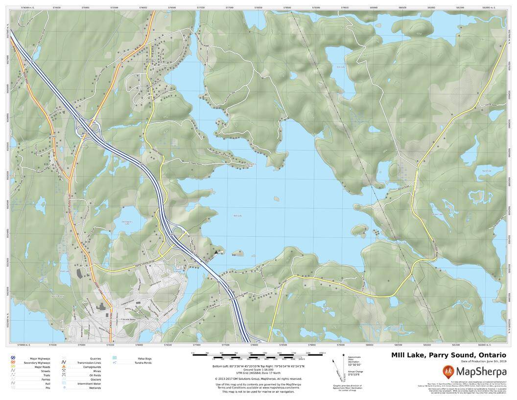 Mill Lake, Parry Sound, Ontario by MapSherpa The Map Shop