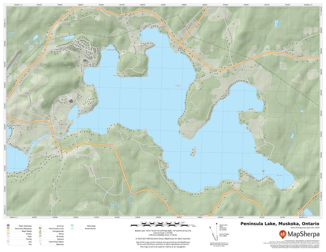 Peninsula Lake, Muskoka, Ontario by MapSherpa The Map Shop