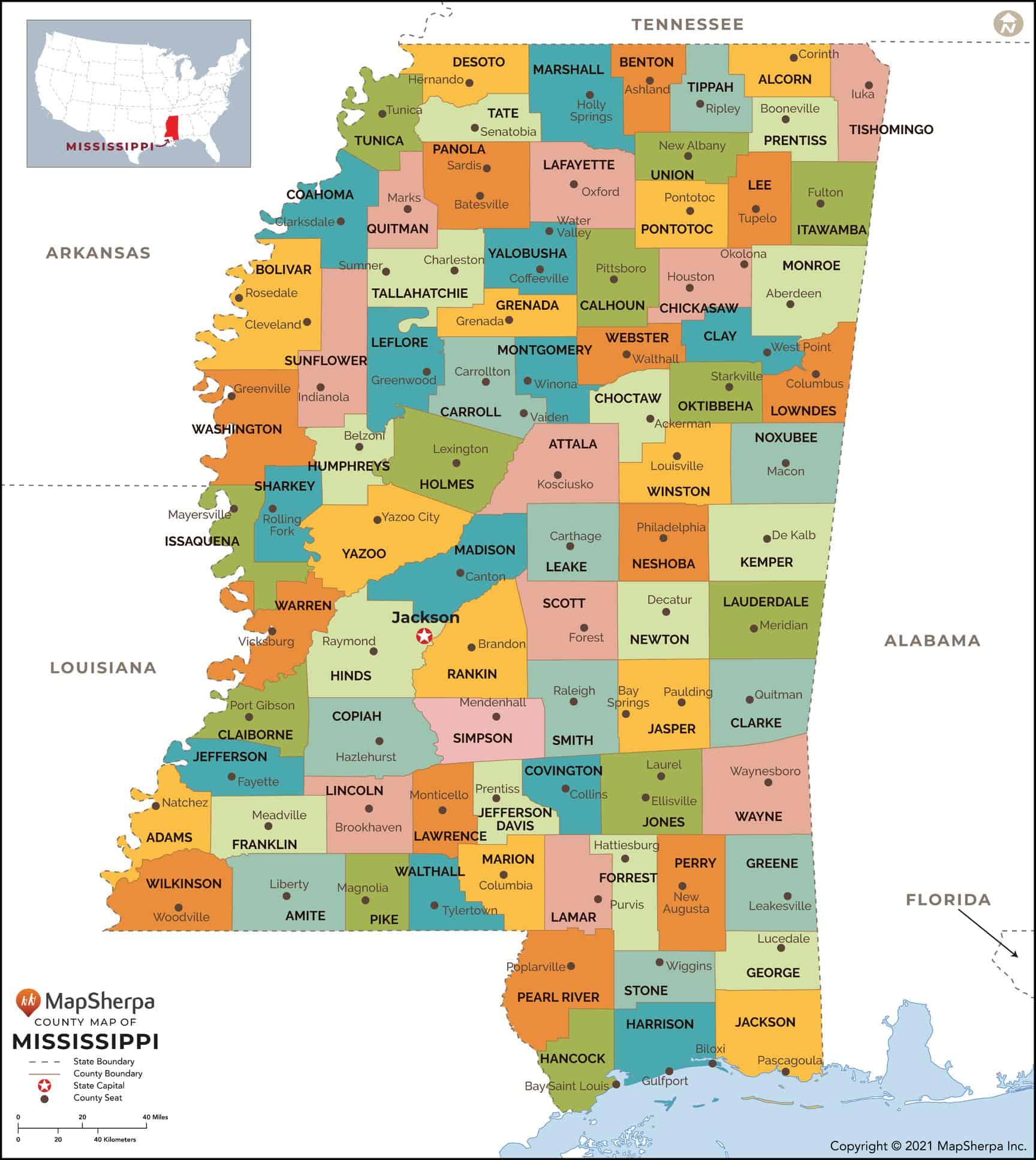 Mississippi Counties Map by MapSherpa The Map Shop