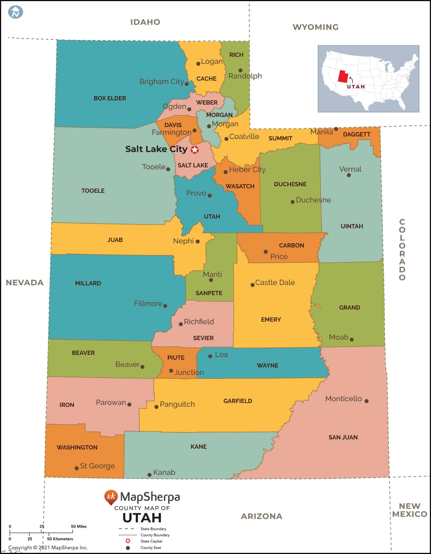 Utah Counties Map by MapSherpa The Map Shop
