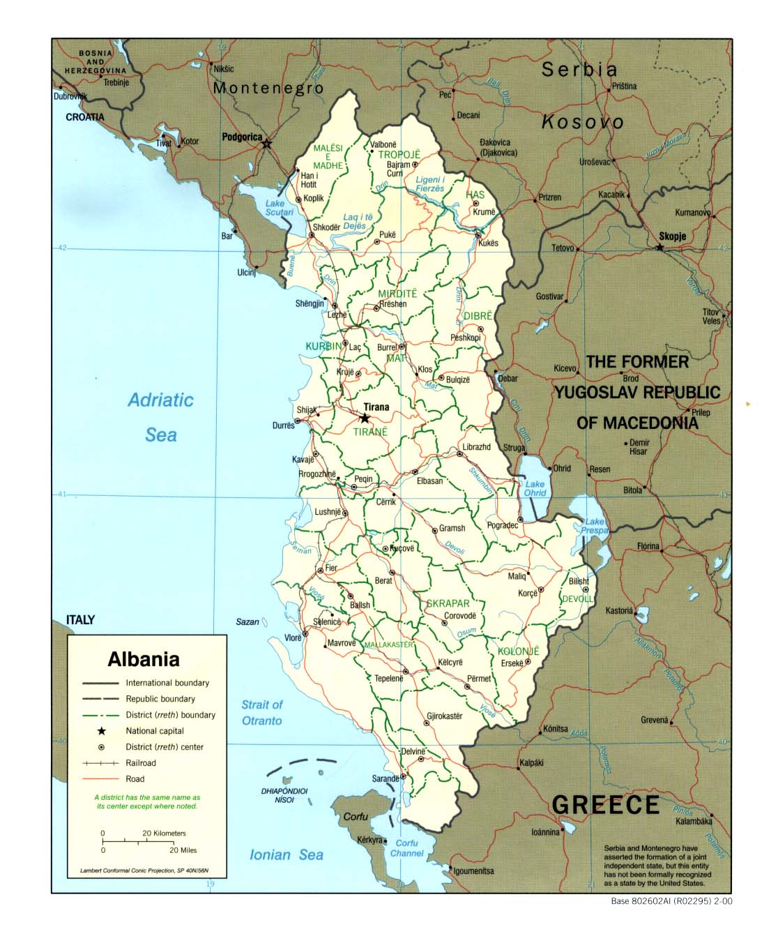 Map Of Albania And Surrounding Countries Albania Political Map 2000 •
