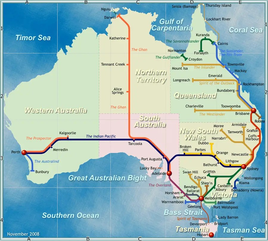 Australia Railway Map •