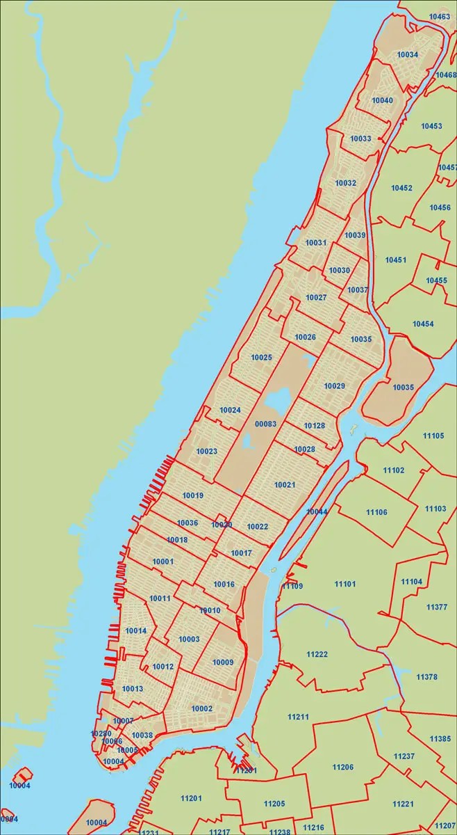 Manhattan Zip Code Map •