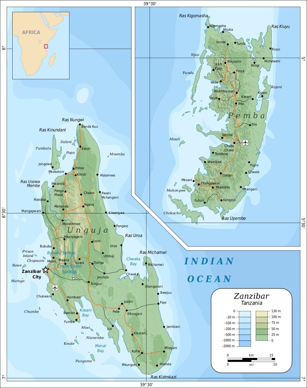 Sansibar Landkarte Afrika Map of Zanzibar Archipelago