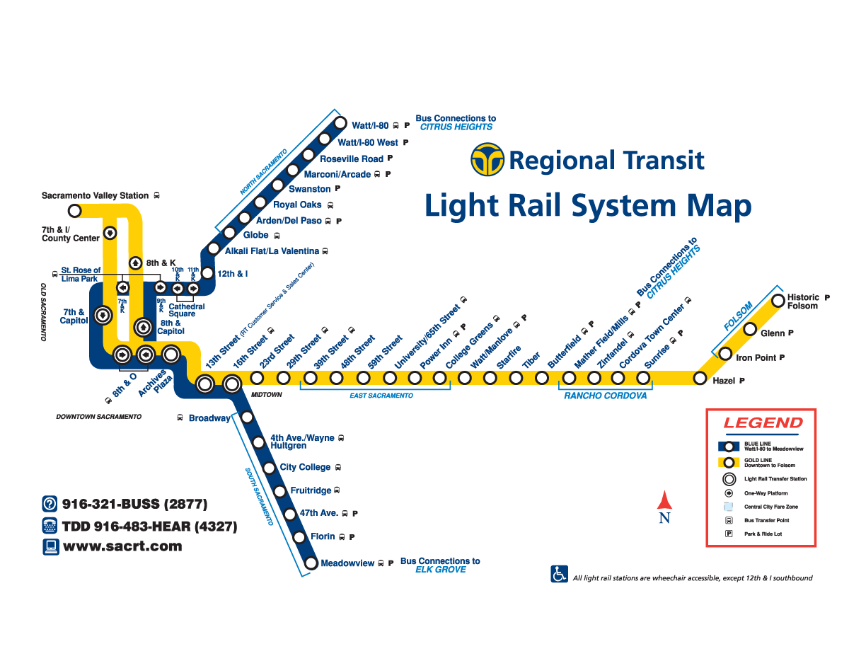 Sacramento Light Rail Map (metro)