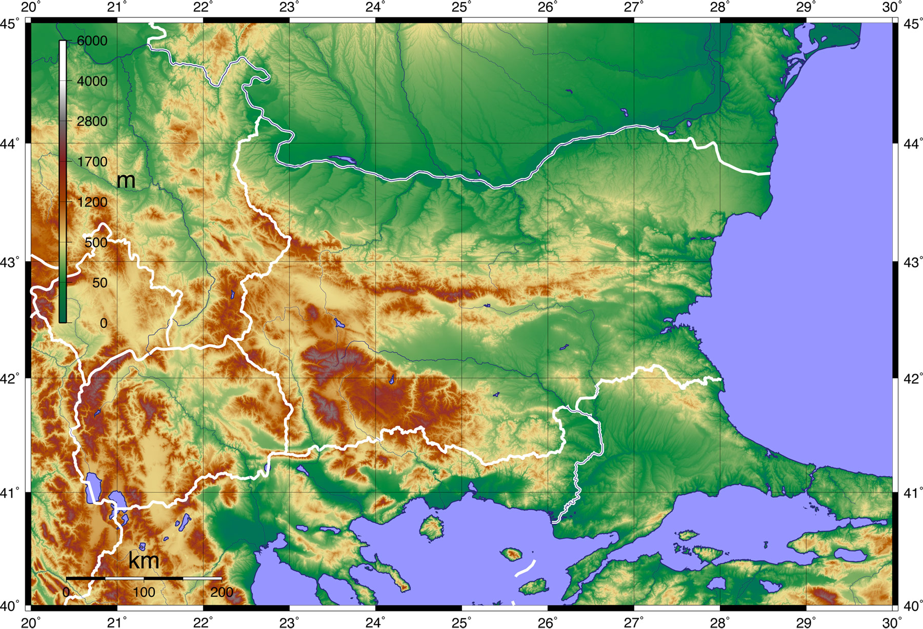 Topographische Karte Bulgarien Topographic Map of Bulgaria