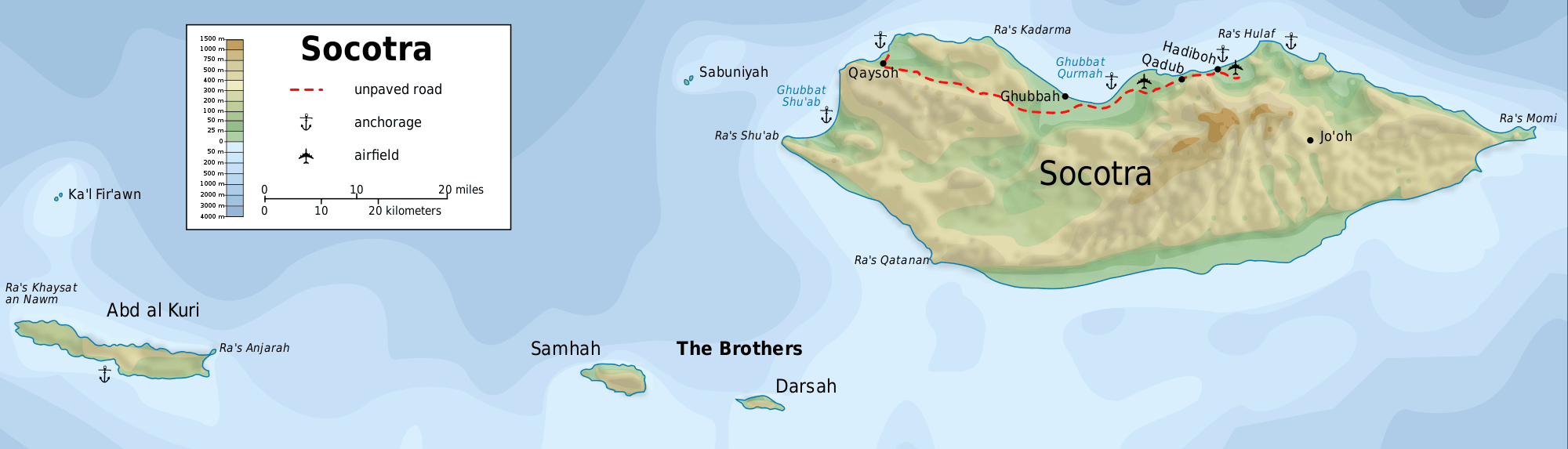 Pain Points Topographic Map of Socotra