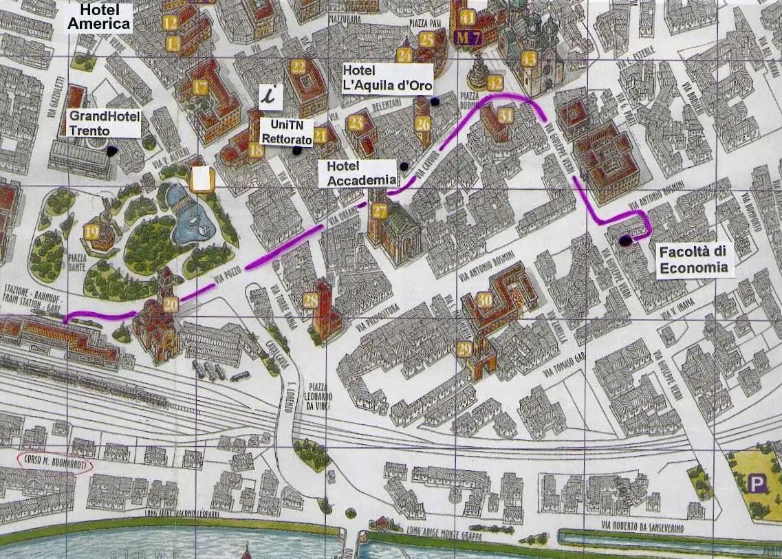 Karte Trient Umgebung City Map of Trento