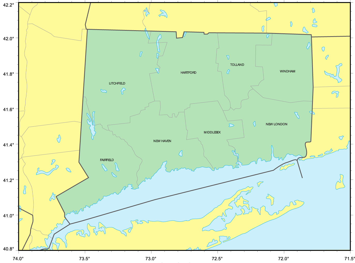 Counties Map of Connecticut