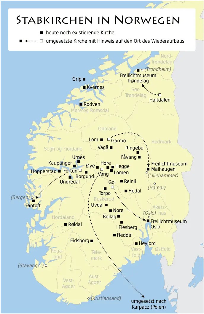 Stabkirchen Norwegen Karte Karte Der Stabkirchen In Norwegen