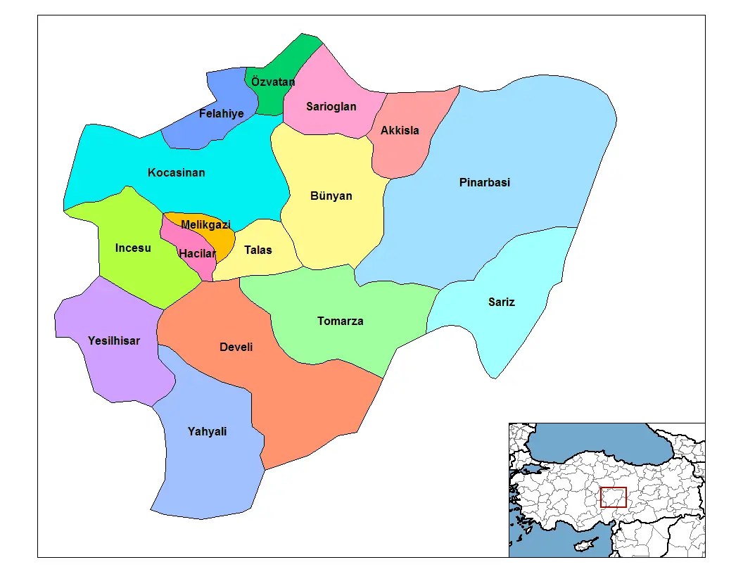Kayseri Landkarte Kayseri Districts