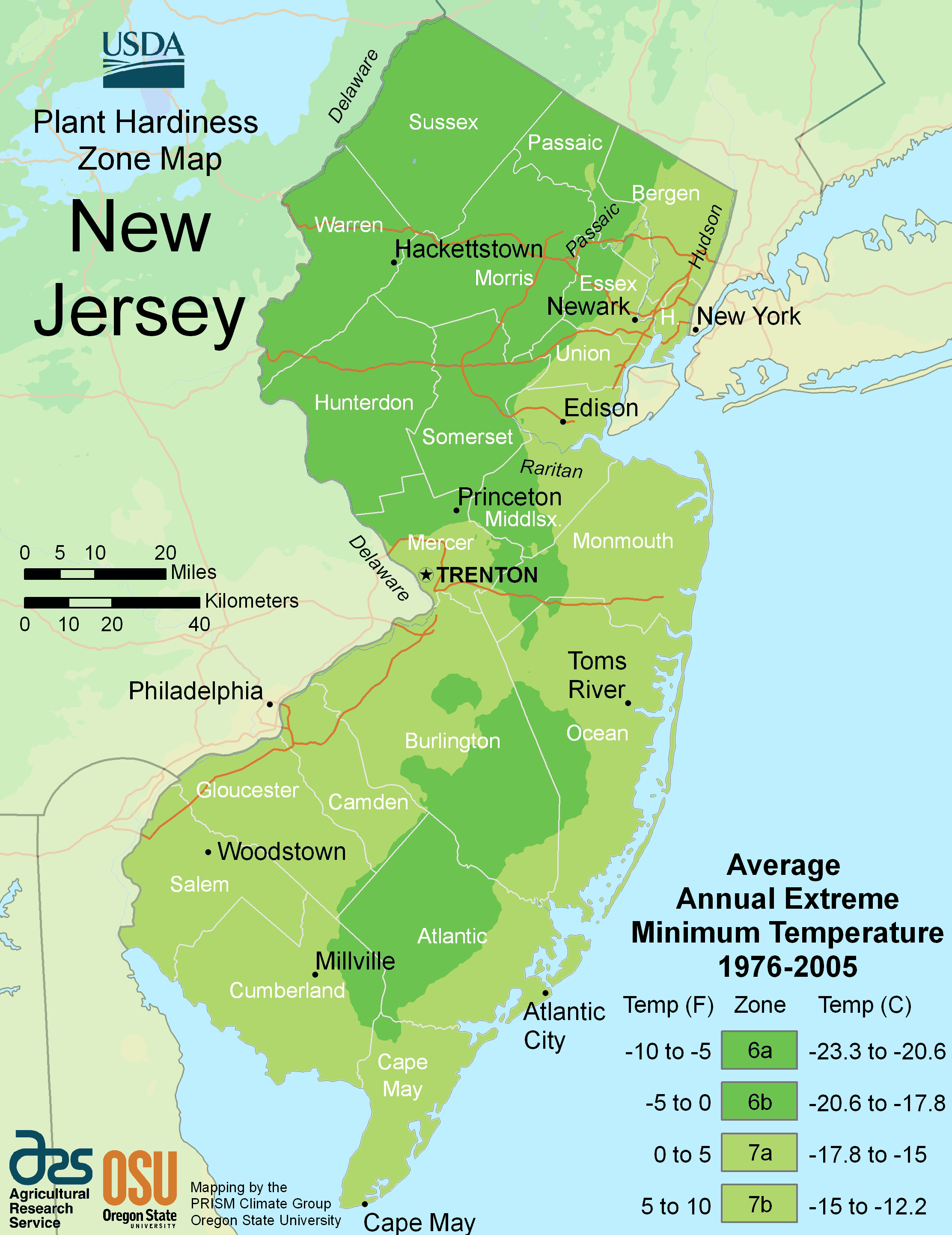 New Jersey Plant Hardiness Zone Map