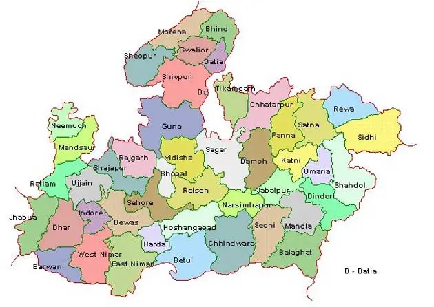 Political Map of Madhya Pradesh •