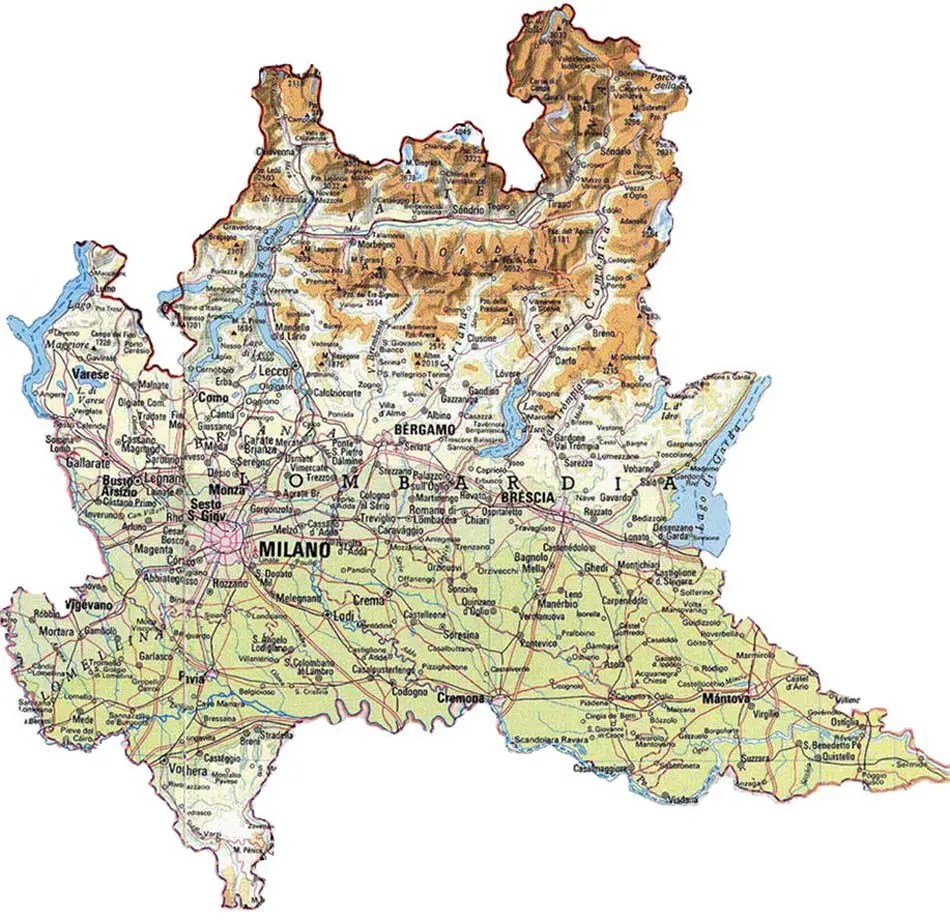 Pysical Map Lombardy •