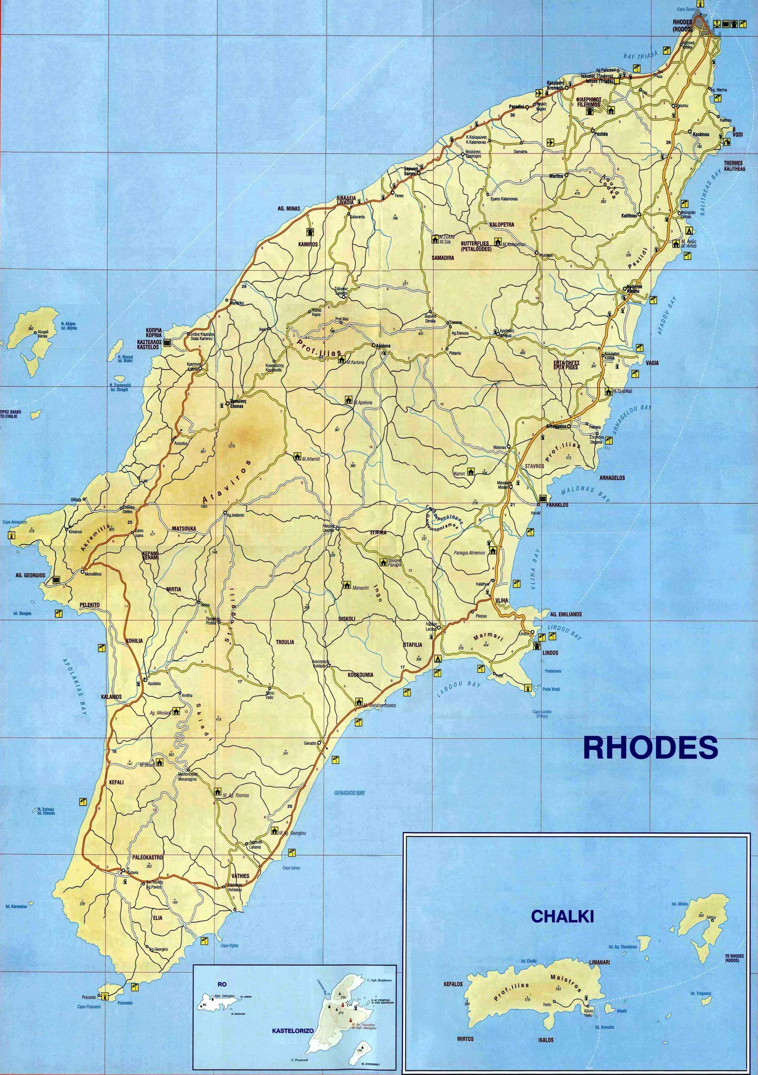 Kaart Rhodos Griekenland Vlag Rhodes Large