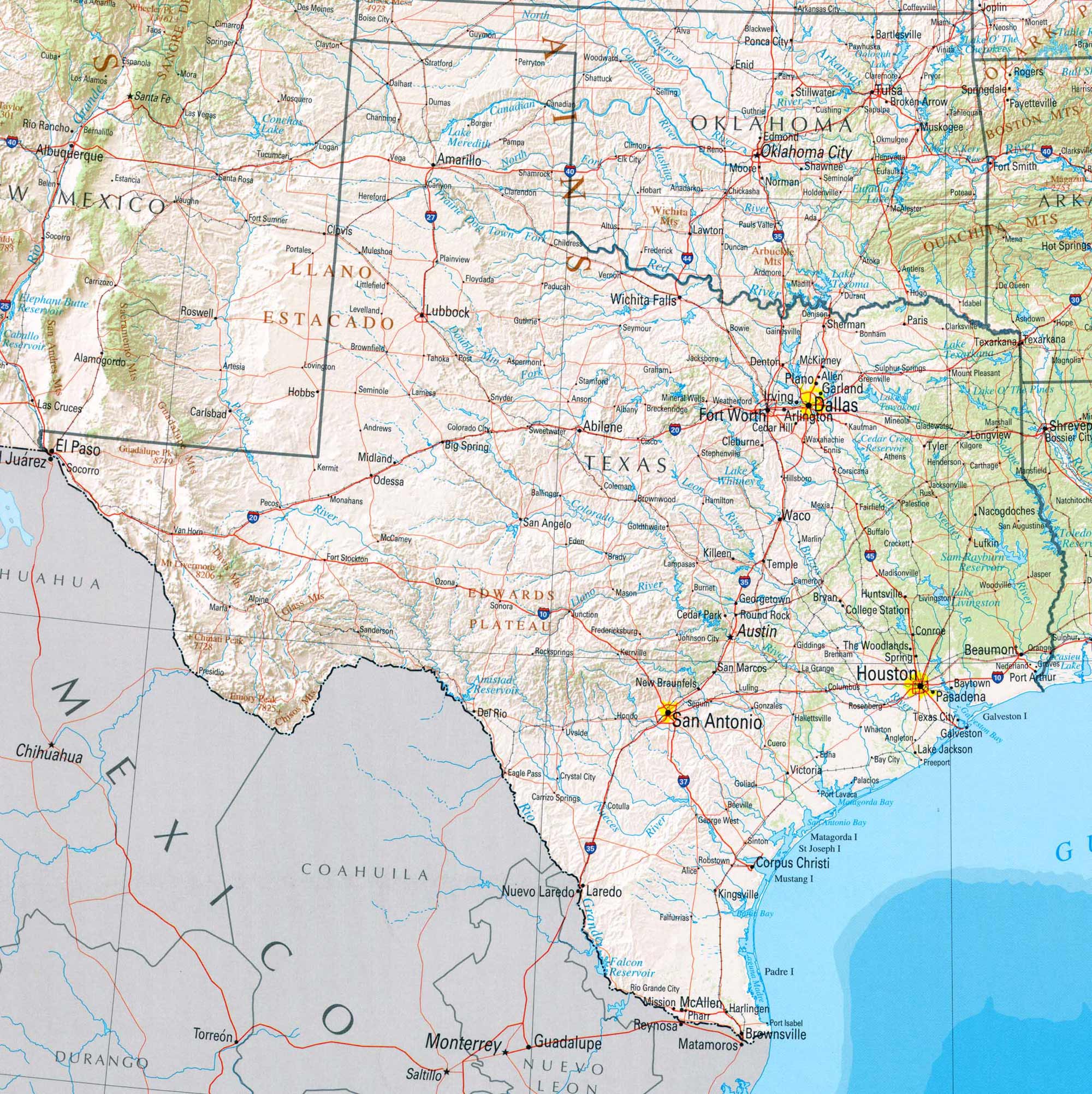 Detailed Road Map of Texas