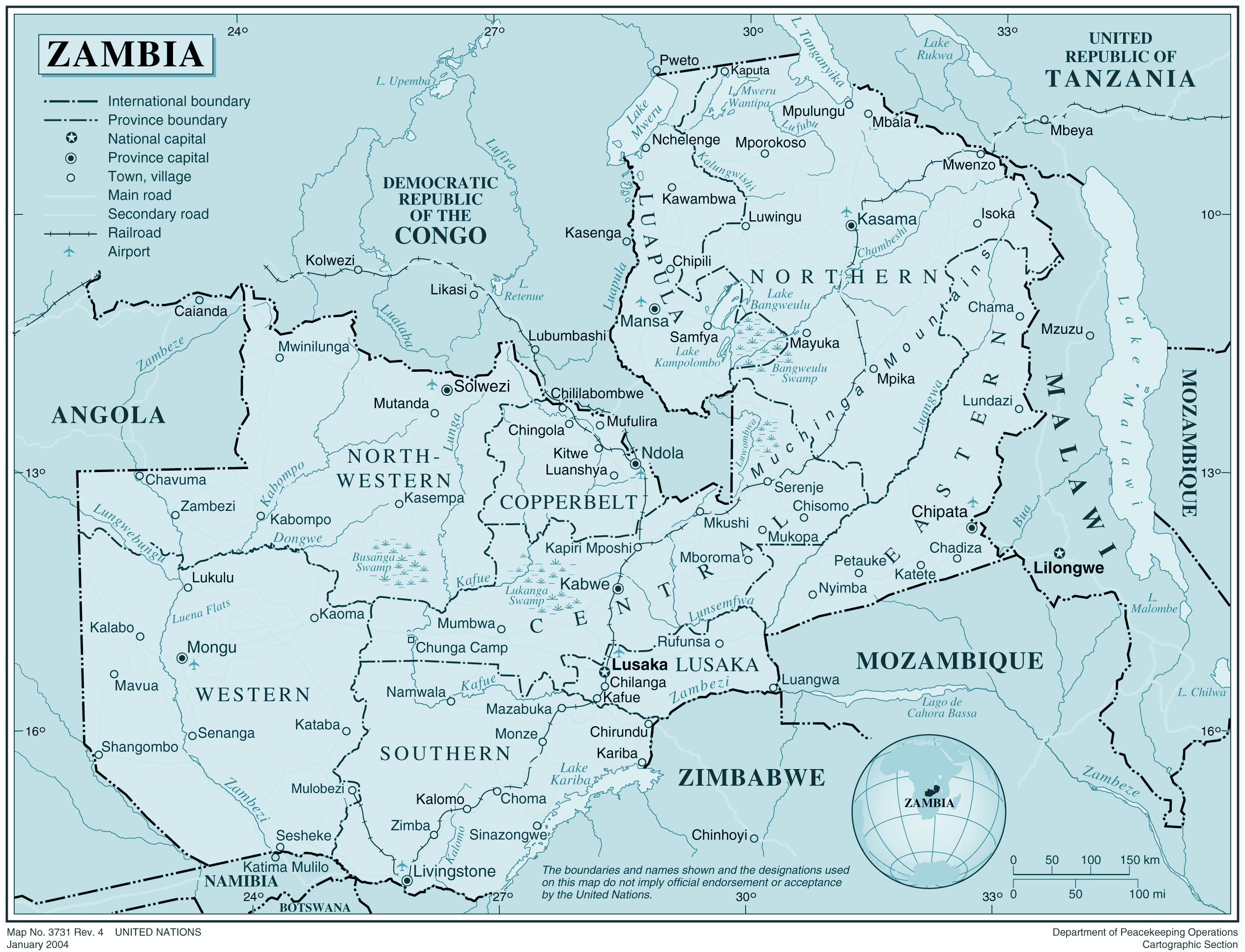 Zambia Map With Distances Zambia Map 1