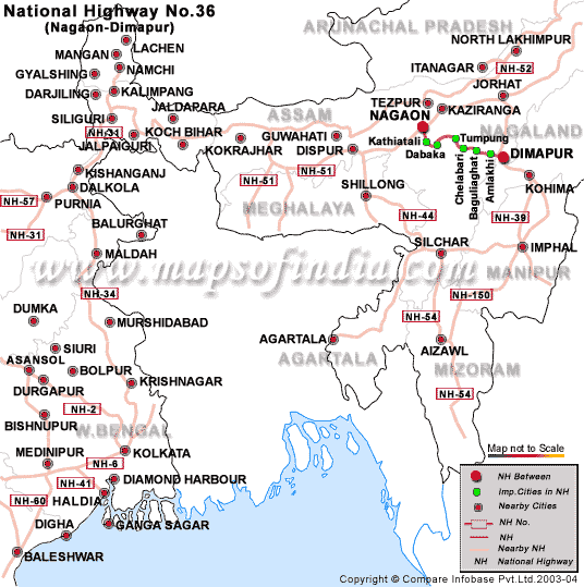 National Highway 36, Nagaon to Dimapur Road Map