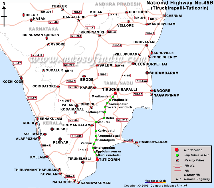 National Highway 45B, Tiruchhirapalli to Tuticorin Road Map