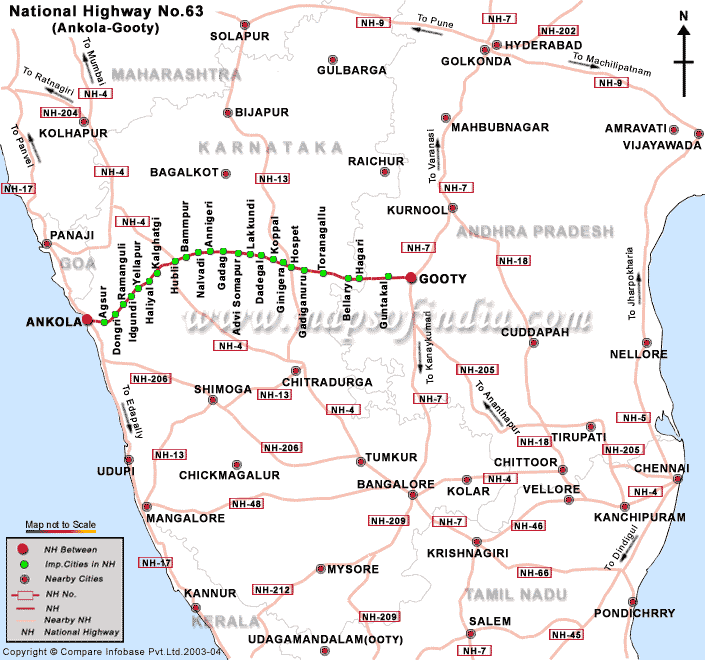 National Highway 63, Ankola to Gooty Road Map