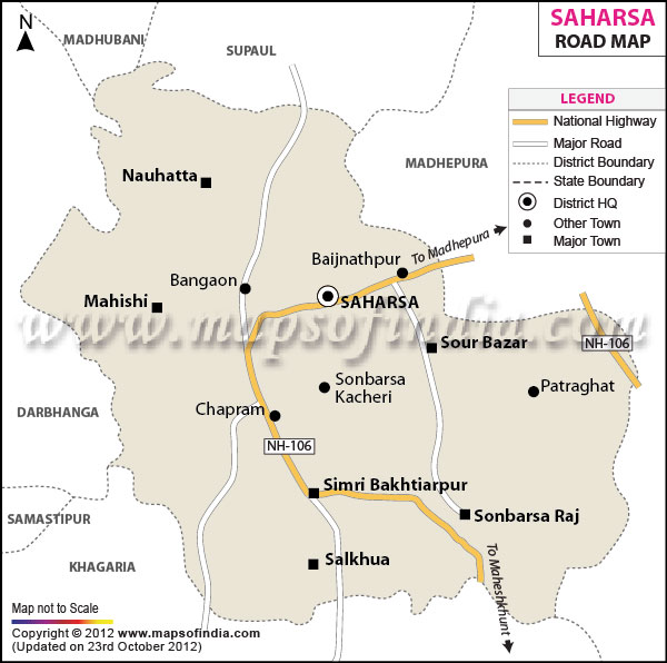 Saharsa In Bihar Map Saharsa Road Map
