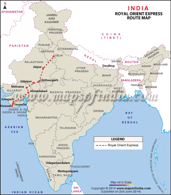 Royal Orient Express Route Map, Route Map of Royal Orient Express Rail