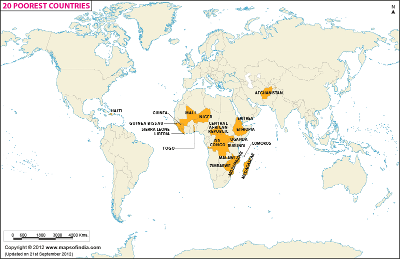 World Poorest Countries Map, Poorest Countries in World