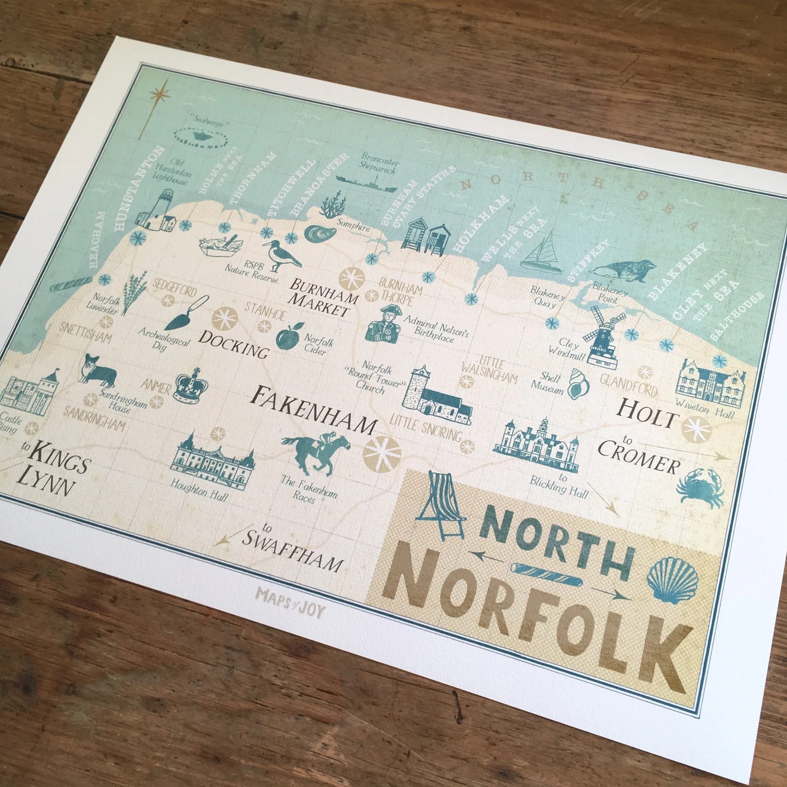 North Norfolk, customisable giclée print in “Coast” Maps of Joy