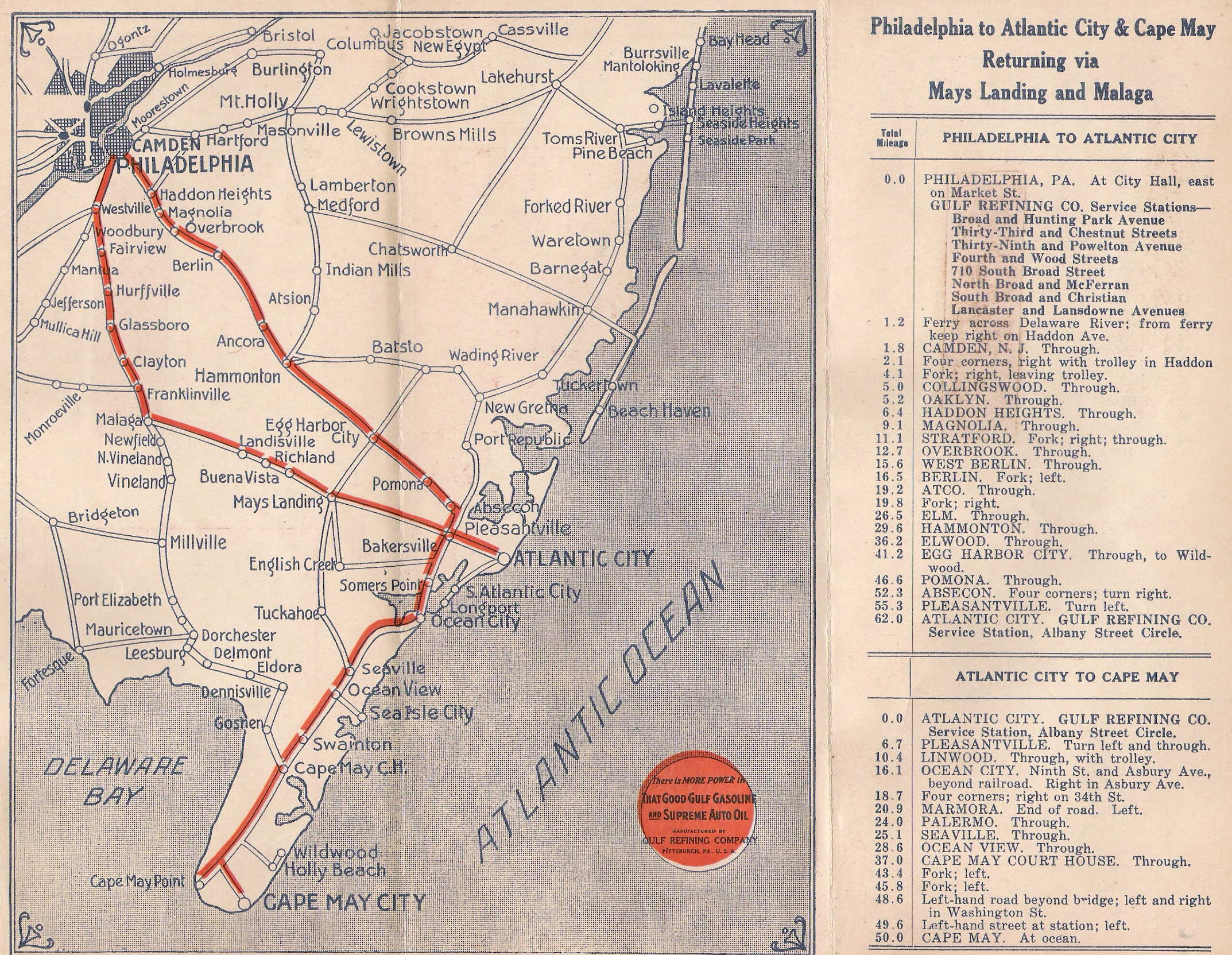 Atlantic Coastal Highway 1924 Georgia Map The Early Gulf Road Maps of Pennsylvania
