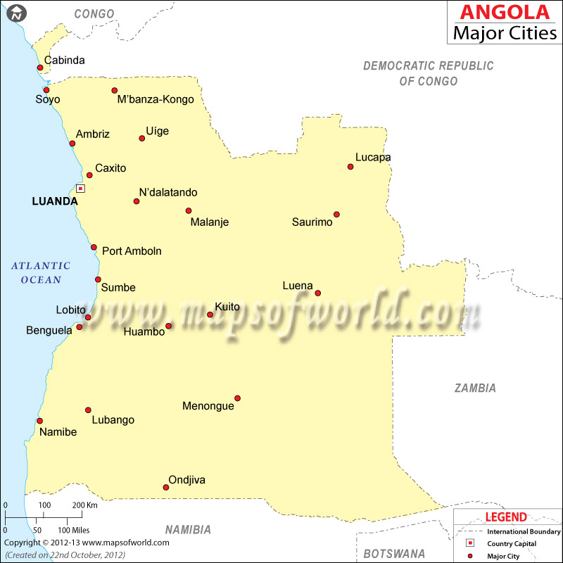 Angola Cities Map, Cities in Angola