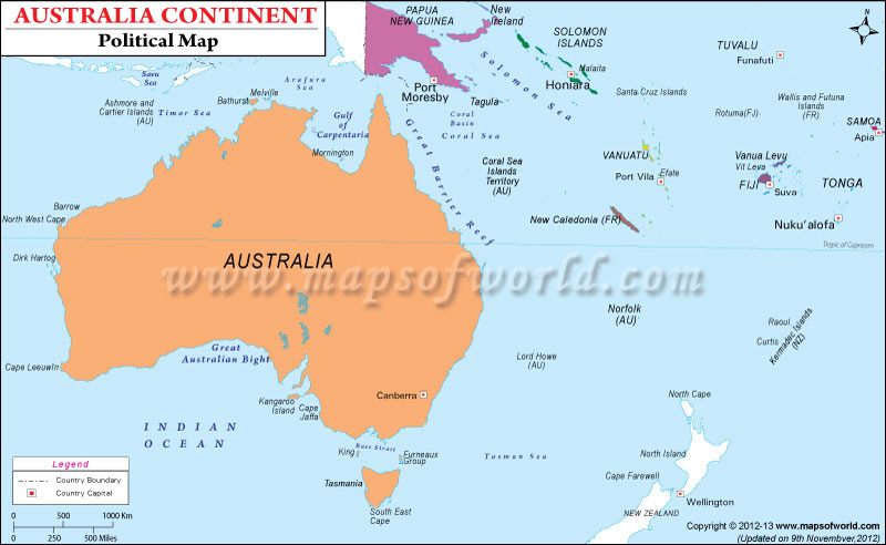 Political Map of Australian Continent Australian Continent Political Map