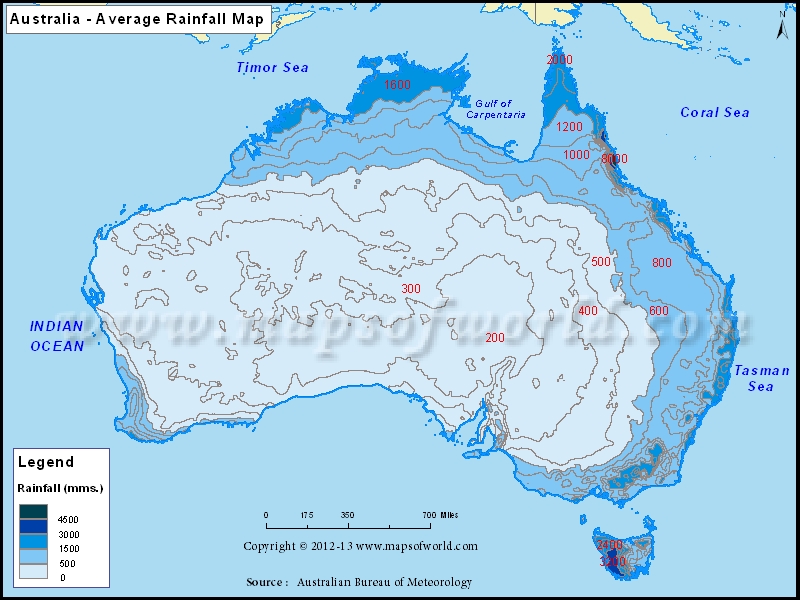Australia Average Rainfall Map