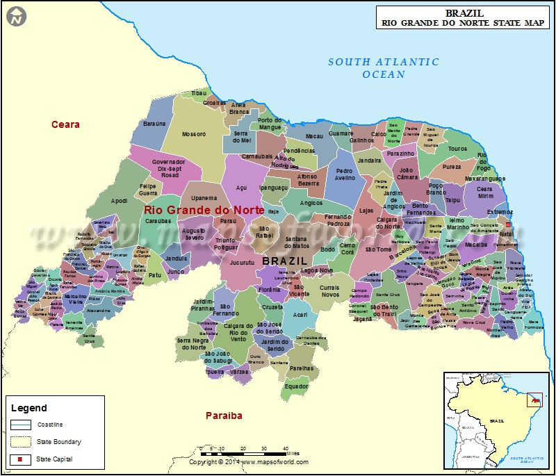 Map of Rio Grande do Norte State Brazil