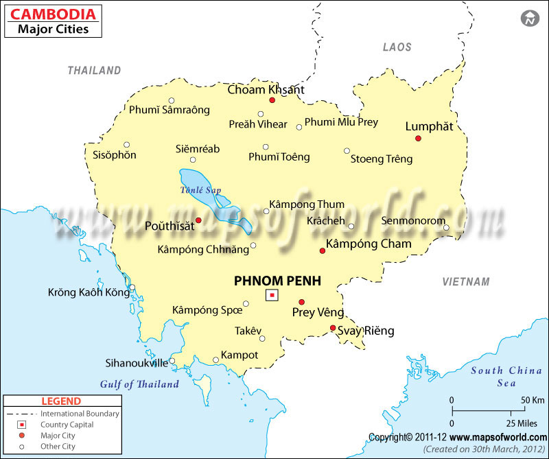 Cambodia Cities Map, Major Cities in Cambodia