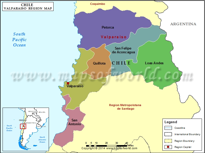 Map of Valparaiso Region, Chile