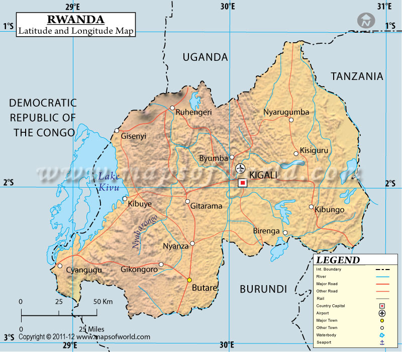 Rwanda Latitude and Longitude Map