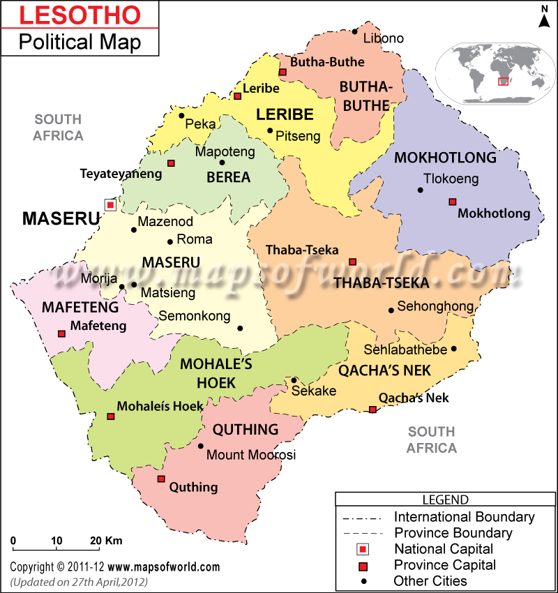 Political Map of Lesotho Lesotho Districts Map