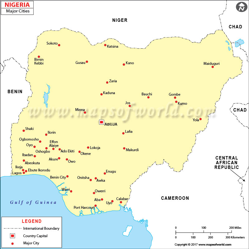 Cities in Nigeria, Nigeria Map with Cities
