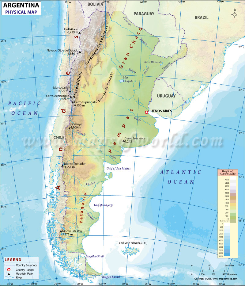 Physical Map of Argentina
