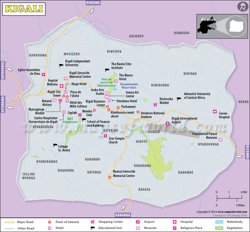 Map of Kigali City, Rwanda