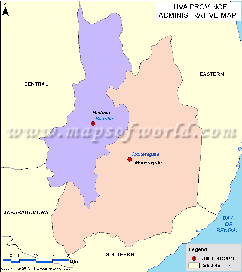 Uva Province Map, Districts of Uva Province of Sri Lanka