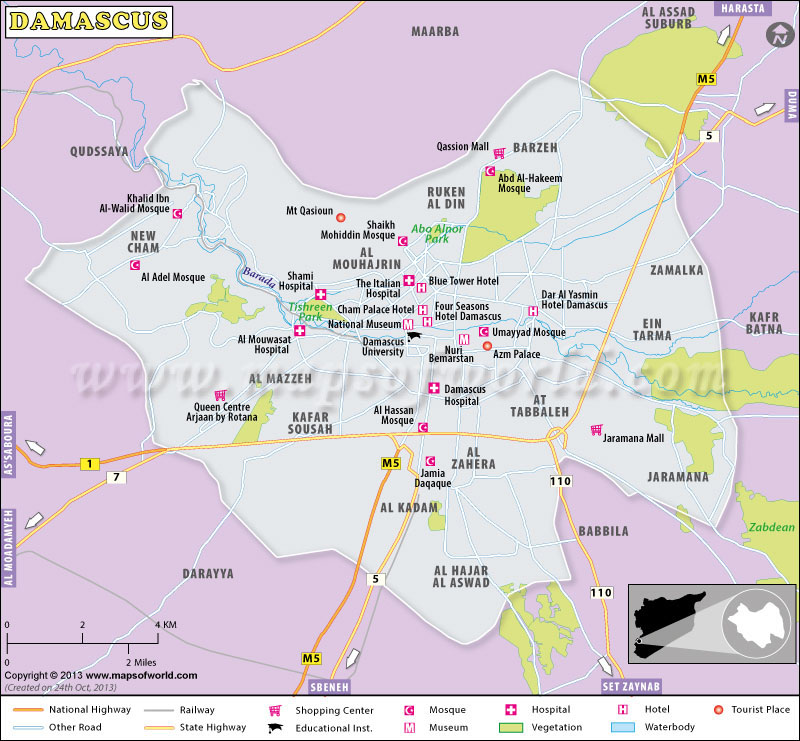Damascus Map Map of Damascus City, Syria