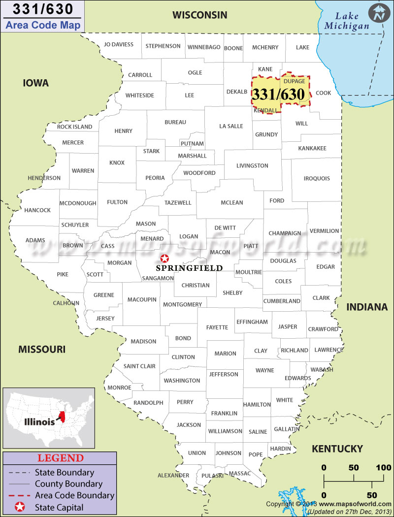 331 Area Code Map, Where is 331 Area Code in Illinois