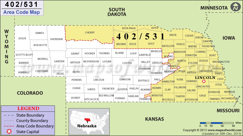 402 Area Code Map, Where is 402 Area Code in Nebraska