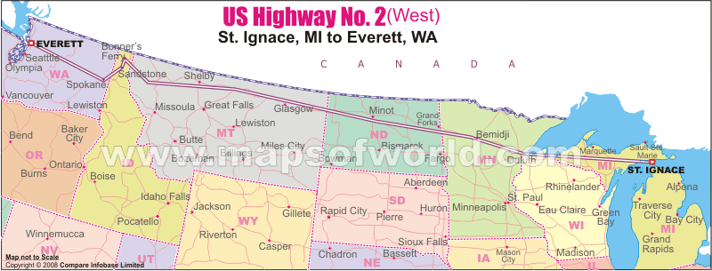 Show Me A Map Of Wisconsin US Highway No.2 (West) Map St. Ignace, MI to Everett
