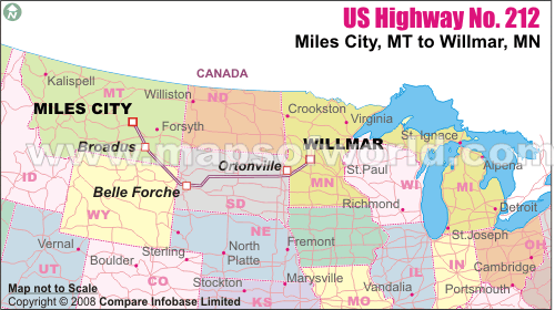 US Route 212 Map, US Highway 212 Yellowstone National Park, WY to Eden